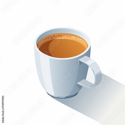 Steaming cup of coffee casting a long shadow, perfect for morning routines and cafe branding