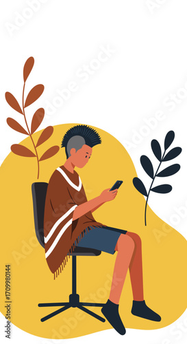 Relaxed senior woman with braids and glasses uses a laptop in a cozy setting. Represents digital engagement, remote work, or leisure.