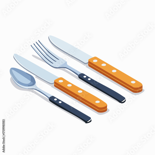 Modern cutlery set with orange handles, a stylish essential for any dining table