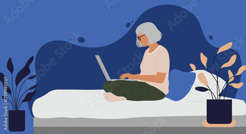 Focused individual working remotely on a laptop in a modern cafe setting. Ideal for themes of productivity, online business, and freelance lifestyle.