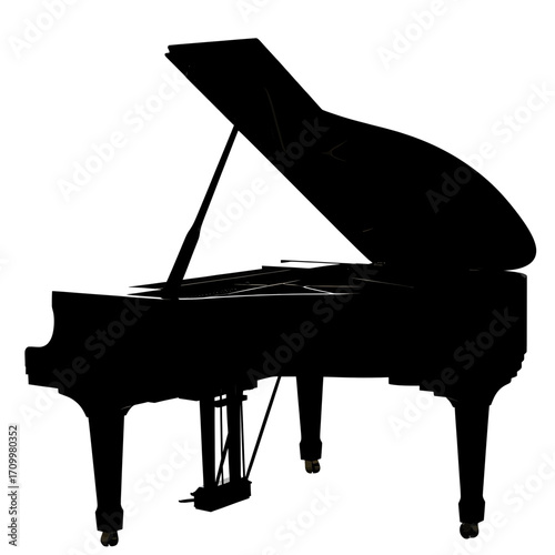 Black grand piano silhouette isolated on white background
