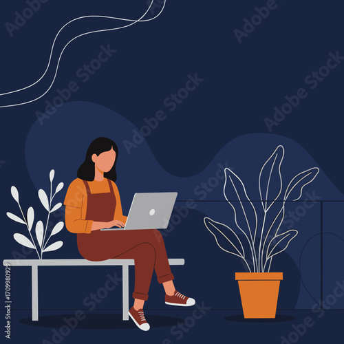 A relaxed Black woman working on a laptop in a hammock outdoors, embodying remote work, digital nomad lifestyle, and flexible career concepts. Perfect for business, travel, or lifestyle themes.