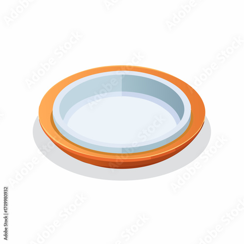 Modern ceramic plate with sleek orange rim and clean white interior, perfect for culinary presentations