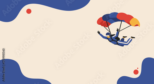 Excited skydiver gracefully descends with a vibrant parachute, embodying thrill, freedom, and the spirit of extreme adventure sports.