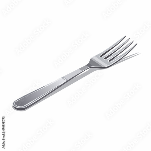 Sleek silver fork with shadow, perfect for culinary design and dining concepts