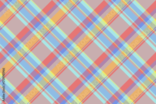Colorful plaid design. Abstract geometric pattern with vibrant intersecting lines. Useful for backgrounds, textiles, or adding visual interest.