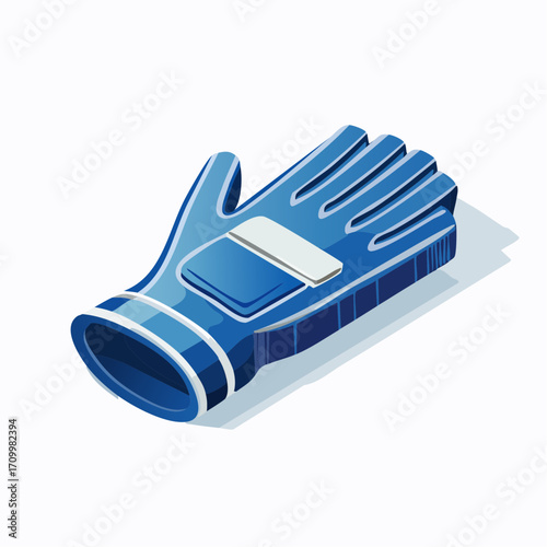 Bold blue goalie glove ready for action on a clean, modern surface, emphasizing protection and performance