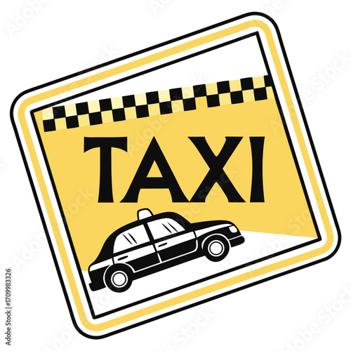 Yellow taxi cab sign vector illustration on a white background, symbolizing urban transport and travel service
