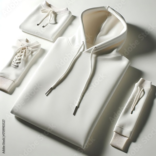 White Hoodie with Drawstrings on White Background