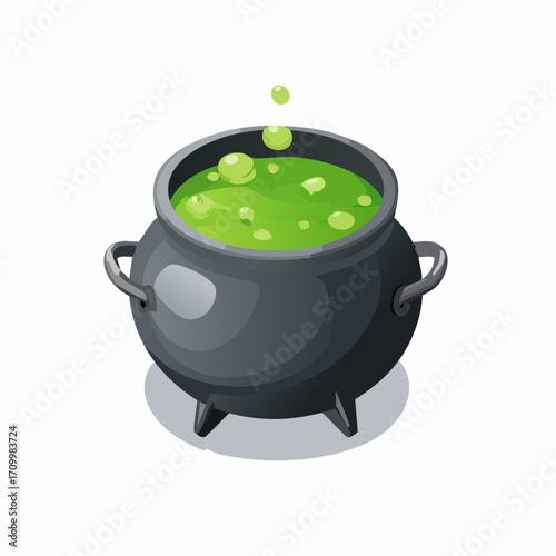 Bubbling green potion in a witch's cauldron creates magical mystery and spooky Halloween fun
