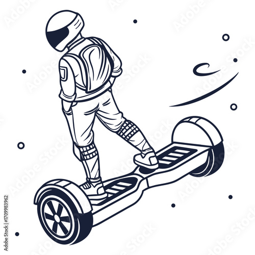 Fun and active people in action sketches playing with a ball and riding a scooter, bike, and skateboard