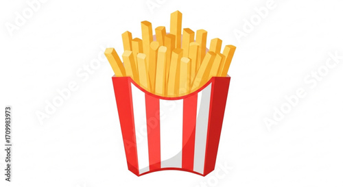 Delicious french fries in a red and white striped container, a classic and tasty side dish option