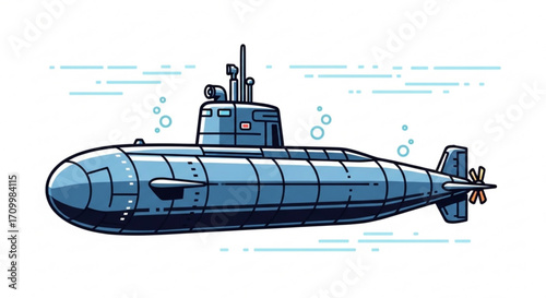 Illustration of a submarine underwater exploration and naval technology concept nautical vessel