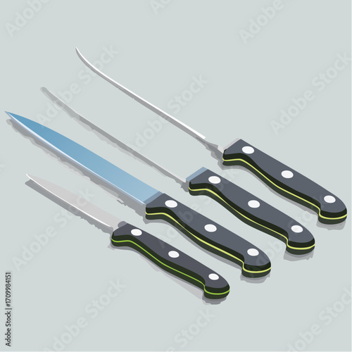 Sharp kitchen knives for culinary precision, slicing, and dicing with elegant handles and steel blades.