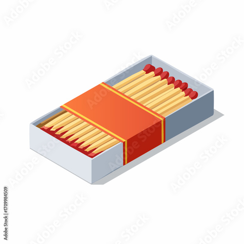 Bright red tipped matches neatly arranged in a classic cardboard box, ready for ignition