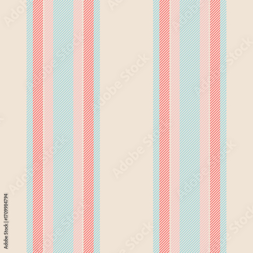 Bolume pattern vector stripe, plain texture fabric seamless. Peep background vertical textile lines in light and red colors.