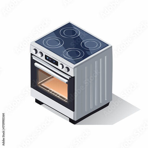 Modern electric stove with illuminated oven, ready for culinary creation and kitchen upgrades