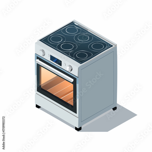 Modern electric stove with illuminated oven interior, sleek design for contemporary kitchens