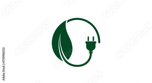 Green Energy Icon Eco-Friendly Plug with Leaf Symbolizing Sustainable Power and Renewable Resources