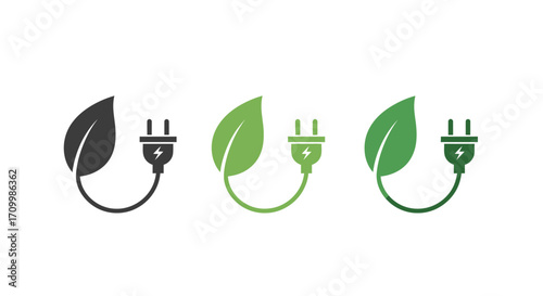 Green Energy Concept Leaf and Plug Icons for Eco-Friendly Power