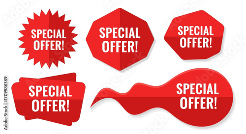Set of eye-catching red 'Special Offer' graphic elements, perfect for sales, promotions, and marketing campaigns and advertising
