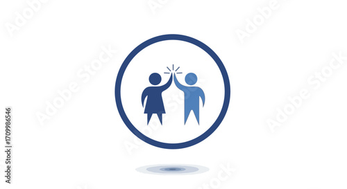 Icon depicting two people giving each other a high-five inside of a blue circle, teamwork