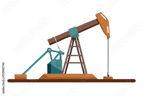 Oil pump jack on a, industrial equipment for petroleum extraction