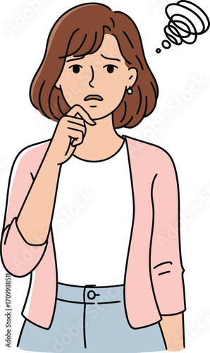 Confused woman pondering a difficult decision, seeking answers with a troubled expression