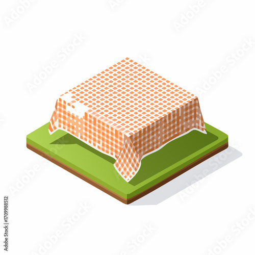 Charming picnic table setup with checkered cloth on vibrant green grass, ready for outdoor dining