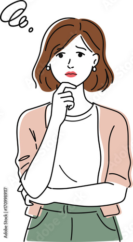 Young woman thoughtfully pondering a complex decision with a pensive expression