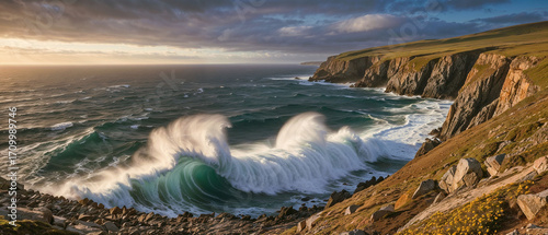 Big sea waves along coastline