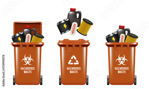 Recycling Bins for hazardous waste. Brown trash can. Vector illustration isolated on white background.