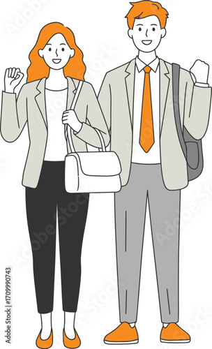 Dynamic business duo celebrates success with triumphant fist pumps and confident smiles