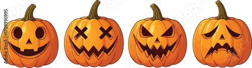Four carved pumpkins display a range of emotions for Halloween