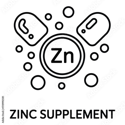 Zinc supplement vitamins and minerals for health benefits and dietary intake and nutrition needs silhouette