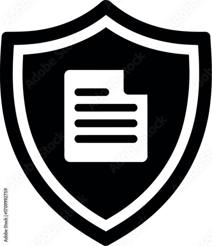 Digital document protected by shield icon, symbolizing data security and privacy.