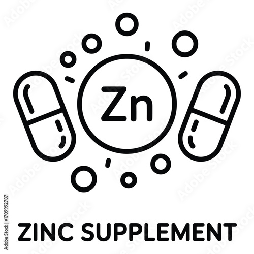 Zinc supplement capsules with element zn symbol for health benefits and immune system support needs silhouette