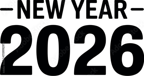 Bold graphic marking the arrival of the New Year 2026 with clean typography.