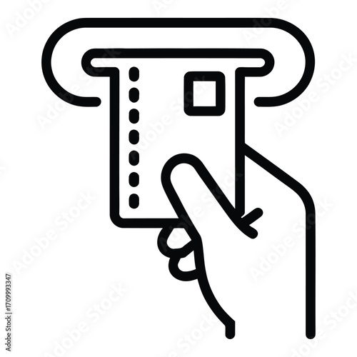 Hand inserting credit card into atm machine for transaction payment and cash withdrawal process silhouette