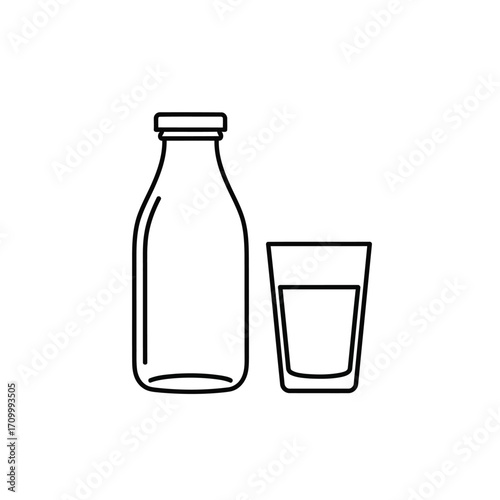 Illustration of a milk bottle and a glass of milk, perfect for illustrating dairy products and healthy eating