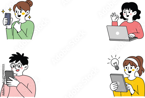 Diverse individuals engaging with technology, creating connections, and sparking innovative ideas.