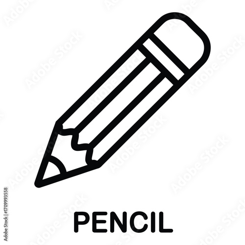 A simple black and white line drawing of a pencil with an eraser on a white background image design silhouette