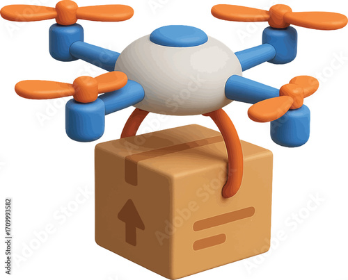 drone with parcel attached. isolated on white