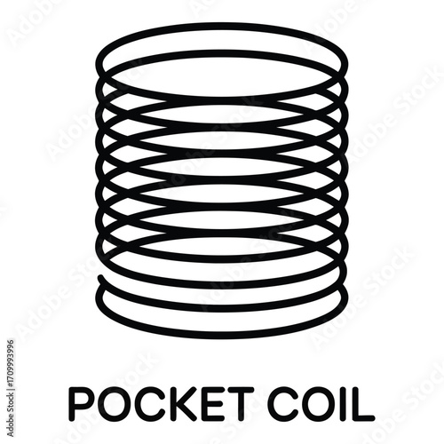Pocket coil illustration for mattress and furniture spring system with black lines and white background silhouette