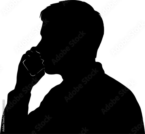 Minimal black and white vector of a person talking on a phone, simple silhouette style, perfect for communication, lifestyle, technology, and modern design projects.