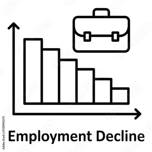 Declining employment rate shown in graph with briefcase representing job loss and economic downturn silhouette
