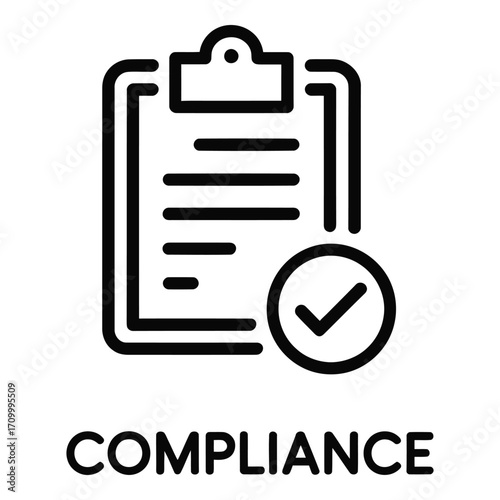 Compliance document with checkmark showing approval and adherence to regulations and guidelines silhouette