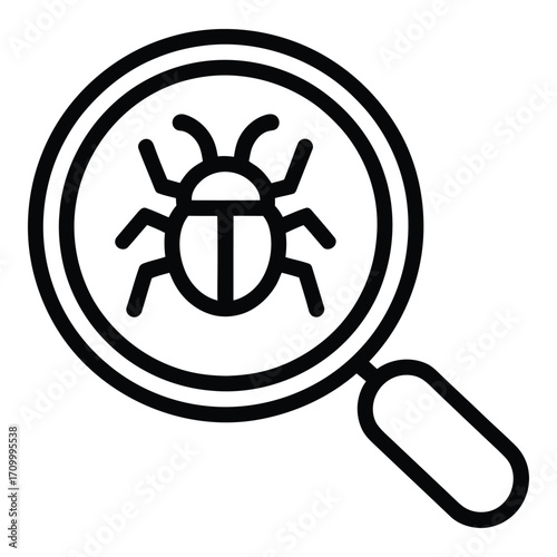 Bug detection with magnifying glass for software testing and cybersecurity vulnerability assessment process silhouette