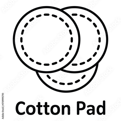Three cotton pads stacked together in a simple black and white line drawing style illustration silhouette