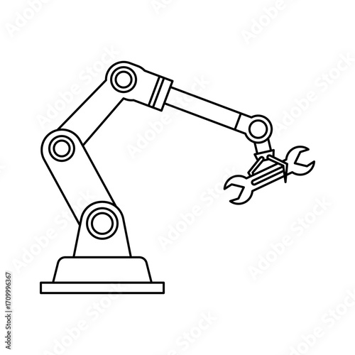Robotic Arm Holding Wrench Line Icon – Industrial Automation Vector